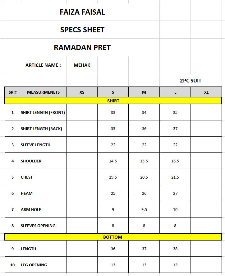 FAIZA FAISAL MEHAK 2PCS STITCHED