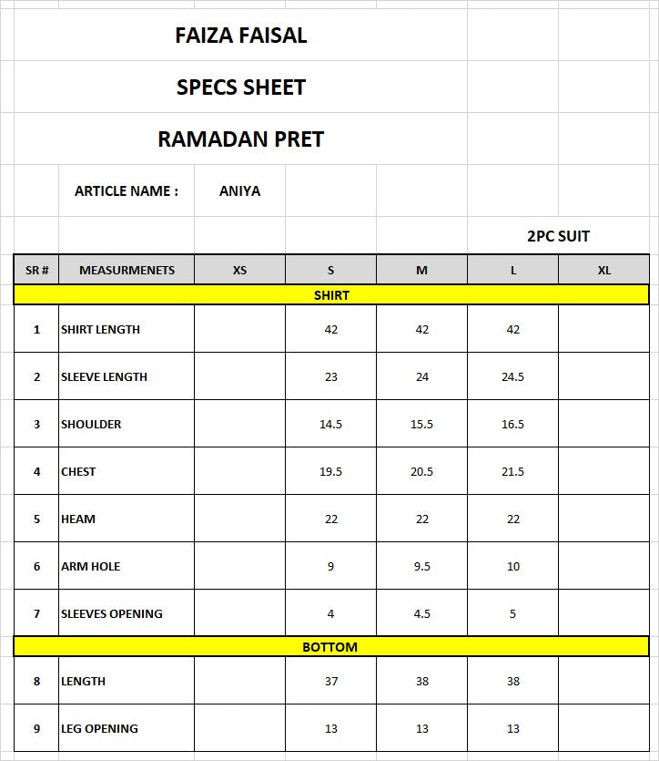 FAIZA FAISAL ANIYA 2 PCS STITCHED