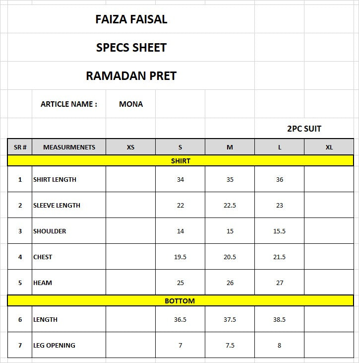 FAIZA FAISAL MONA 2 PCS STITCHED